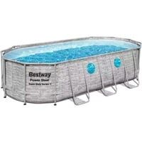 Bestway Power Steel Swim Vista Oval Frame Pool-Set, 549 x 274 x 122cm, Schwimmbad grau, mit Sichtfenstern + Filterpumpe